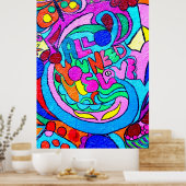 カラフルヒッピー平和と愛のポスター ポスター (キッチン)