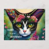 カラフルヒッピー熱狂するキャットレディ誕生日 ポストカード (正面)