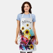 カラフルヒマワリパーソナライズされたエプロン エプロン (着用した状態)