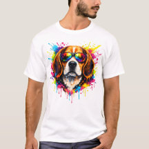 カラフルビーグルデザインのクールな犬Tシャツ