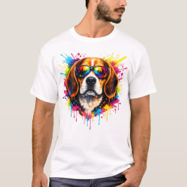 カラフルビーグルデザインのクールな犬Tシャツ Tシャツ