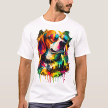 カラフルビーグル犬サングラス ポップアートTシャツ