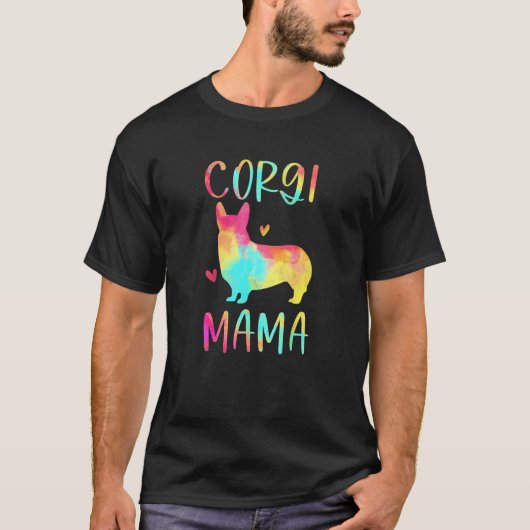 カラフルビーグル犬ママTシャツ コーギーママ Tシャツ (正面)