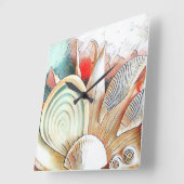 カラフルビーチの水の色絵画の貝殻 スクエア壁時計 (傾斜)