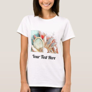 カラフルビーチの水の色絵画の貝殻 Tシャツ