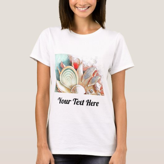 カラフルビーチの水の色絵画の貝殻 Tシャツ (正面)