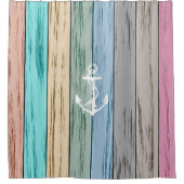 カラフルビーチウッド航海のストライプ&いかり シャワーカーテン (正面)