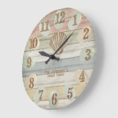 カラフルビーチウッド航海のストライプ&シーシェルL ラージ壁時計 (傾斜)