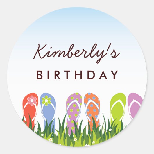 カラフルビーチサンダルおもしろい ラウンドシール (正面)