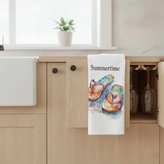 カラフルビーチサンダル水の色のカスタマイズ キッチンタオル