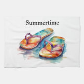 カラフルビーチサンダル水の色のカスタマイズ キッチンタオル (横)