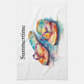 カラフルビーチサンダル水の色のカスタマイズ キッチンタオル (縦)