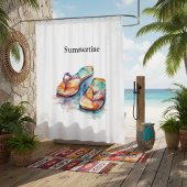 カラフルビーチサンダル水の色のカスタマイズ シャワーカーテン