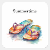 カラフルビーチサンダル水の色のカスタマイズ スクエアシール (正面)