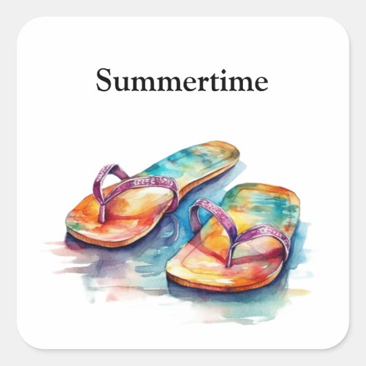 カラフルビーチサンダル水の色のカスタマイズ スクエアシール (正面)