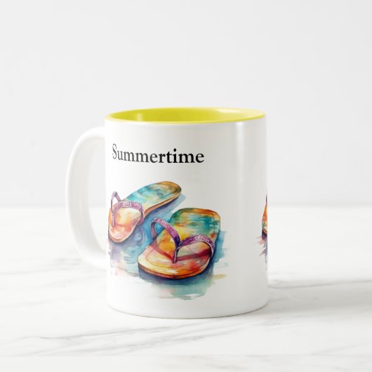 カラフルビーチサンダル水の色のカスタマイズ ツートーンマグカップ (正面左)