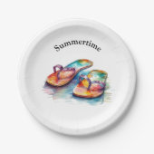 カラフルビーチサンダル水の色のカスタマイズ ペーパープレート (正面)