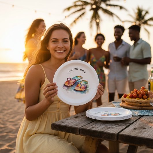 カラフルビーチサンダル水の色のカスタマイズ ペーパープレート