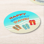 カラフルビーチパーティー名前をカスタムする ラウンドペーパーコースター (アングル)