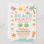 カラフルビーチパーティー誕生日招待状&デコール 招待状 (正面)