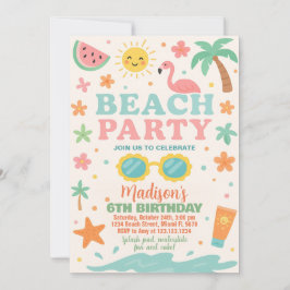 カラフルビーチパーティー誕生日招待状&デコール 招待状