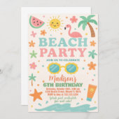 カラフルビーチパーティー誕生日招待状&デコール 招待状 (正面/裏面)