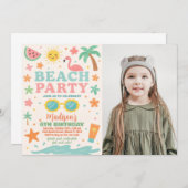 カラフルビーチパーティー誕生日招待状&デコール 招待状 (正面/裏面)