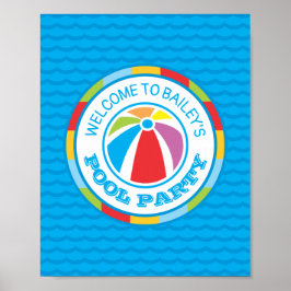 カラフルビーチボールプールパーティーウェルカムサイン ポスター