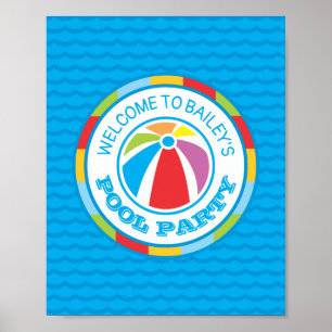 カラフルビーチボールプールパーティーウェルカムサイン ポスター
