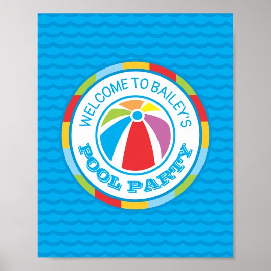 カラフルビーチボールプールパーティーウェルカムサイン ポスター (正面)
