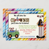 カラフルピエロストライプの子供の誕生日招待状 招待状 (正面/裏面)