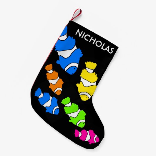 カラフルピエロフィッシュブラッククリスマスストッキング スモールクリスマスストッキング (正面 (吊り時))