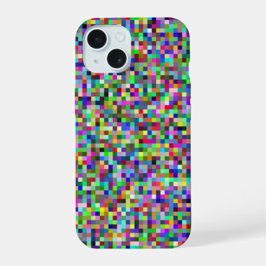 カラフルピクセルスクエア背景パターン iPhone 15ケース (裏面)