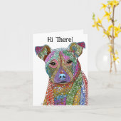 カラフルピットブル混成犬グリーティングカード カード (黄色い花)