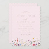 カラフルピンクかわいらし野結婚花 招待状 (正面/裏面)