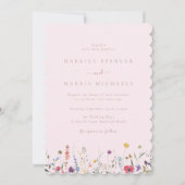 カラフルピンクかわいらし野結婚花 招待状 (正面)