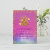 カラフルピンクと甘い16金ゴールドバルーン 招待状 (スタンド正面)