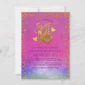カラフルピンクと甘い16金ゴールドバルーン 招待状 (正面)