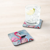 カラフルピンクのフラミンゴ水彩画 コースター (右側)