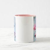 カラフルピンクのフラミンゴ水彩画 ツートーンマグカップ (中央)