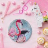 カラフルピンクのフラミンゴ水彩画 ペーパープレート (パーティー)