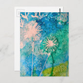 カラフルピンクのフラミンゴ水彩画 ポストカード (正面/裏面)