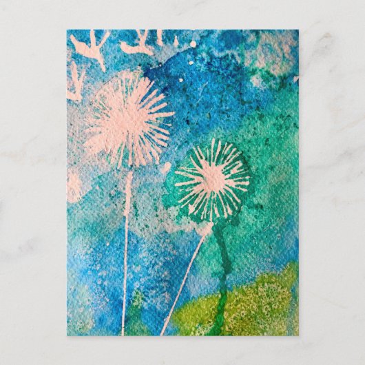 カラフルピンクのフラミンゴ水彩画 ポストカード (正面)