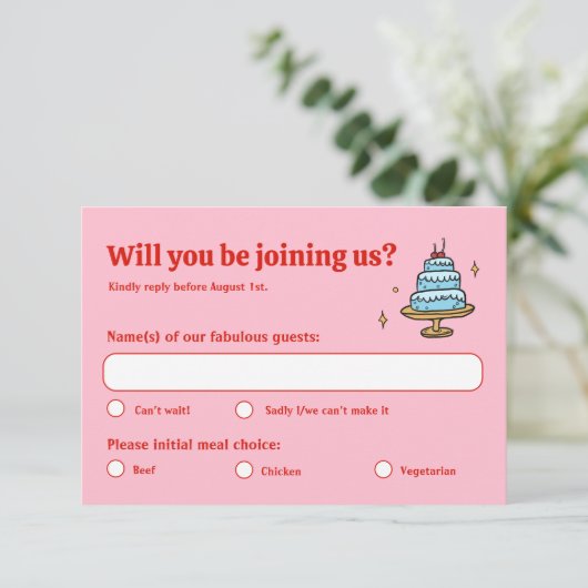 カラフルピンクの手ファンキー引き書の結婚値 出欠カード (スタンド正面)