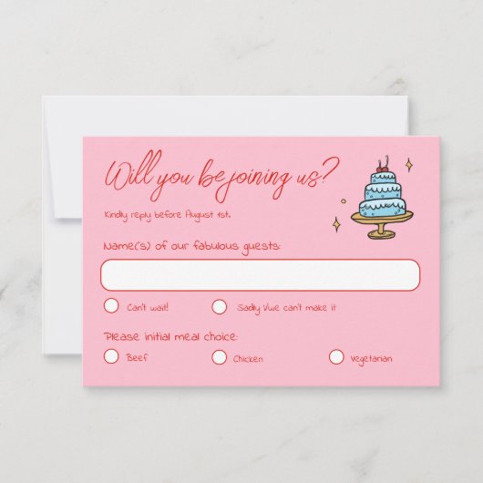 カラフルピンクの手ファンキー引き書の結婚値 出欠カード (正面)