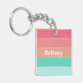 カラフルピンクの緑パーソナライズされた色のストライプ キーホルダー (正面左)