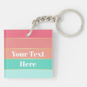 カラフルピンクの緑パーソナライズされた色のストライプ キーホルダー (裏面)