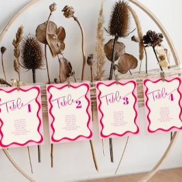 カラフルピンクウ縁どェイフ座席名テーブルカード 招待状