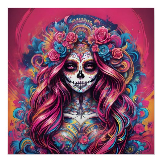 カラフルピンクシュガースカルno c5光沢ポスター ポスター (正面)