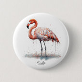カラフルピンクフラミンゴインポインティリズムスタイル 缶バッジ (正面)